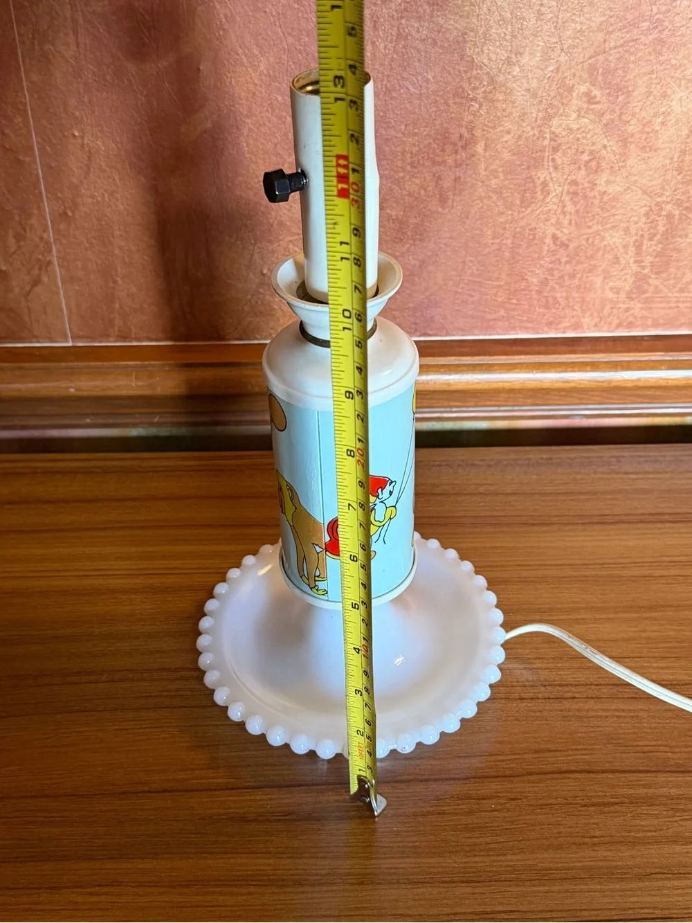 Vintage 1950s Milk Glass Nursery Lamp Circus Clown Giraffe Hobnail Base WORKS